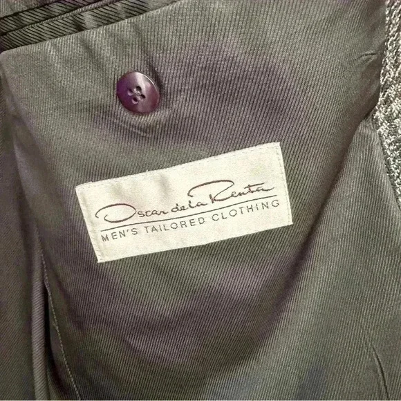 OSCAR DE LA RENTA Mens Grey Checkered Coat Suit Blazer 42L 100% Wool - Picture 5 of 11